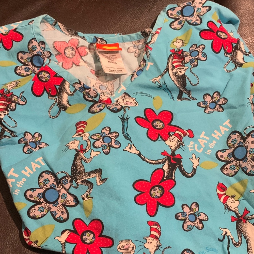 Dr. Seuss Cat in the Hat  Women’s Blue srub top